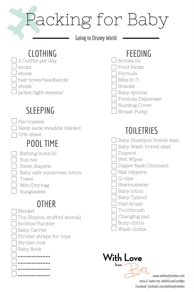 Checklist of items to pack for your next Disney World trip with a baby