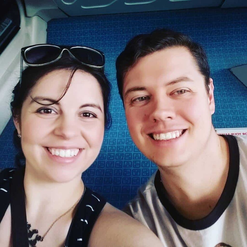 Chris and Becky on Monorail to Magic Kingdom