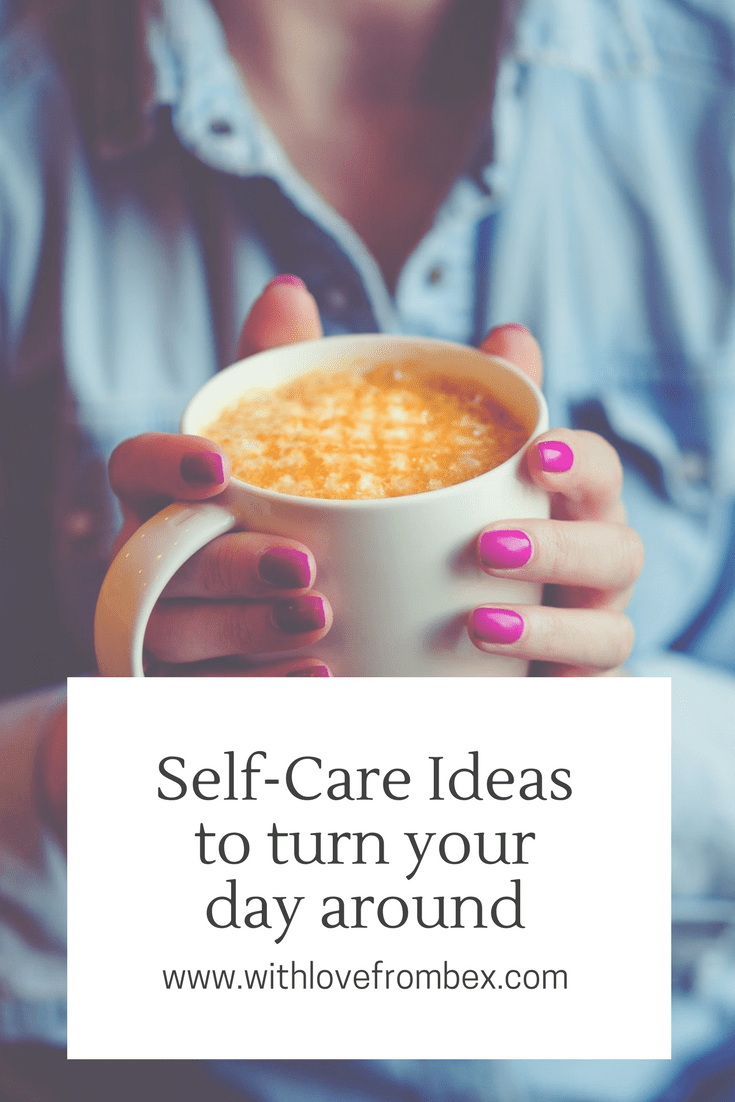 woman holding latte with capture self care ideas to help with your depression