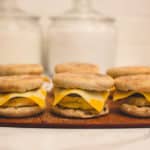 6 Homemade breakfast sandwiches on a white kitchen countertop