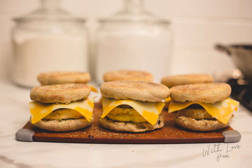 6 Homemade breakfast sandwiches on a white kitchen countertop