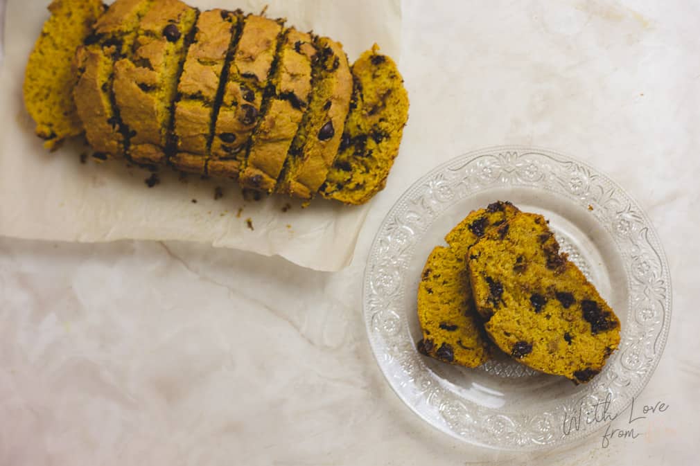 Chocolate Chip Pumpkin Bread Fall Healthy