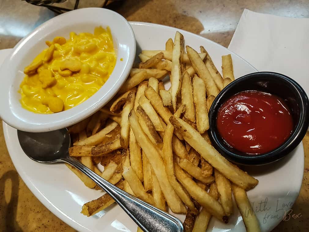 french fries and mac and cheese from Garden Grill