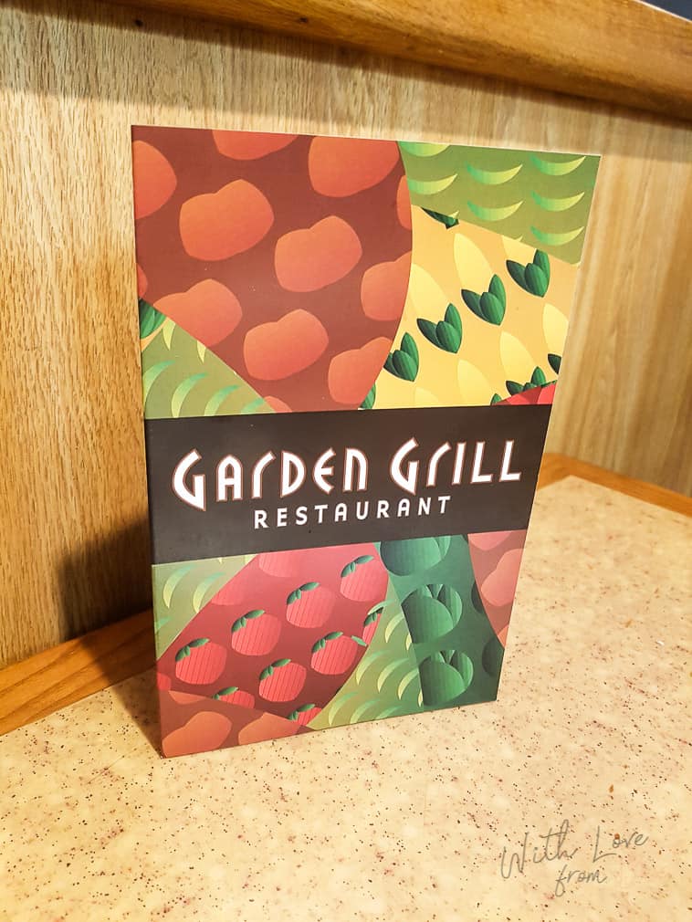 Garden Grill Restaurant at Epcot menu on table