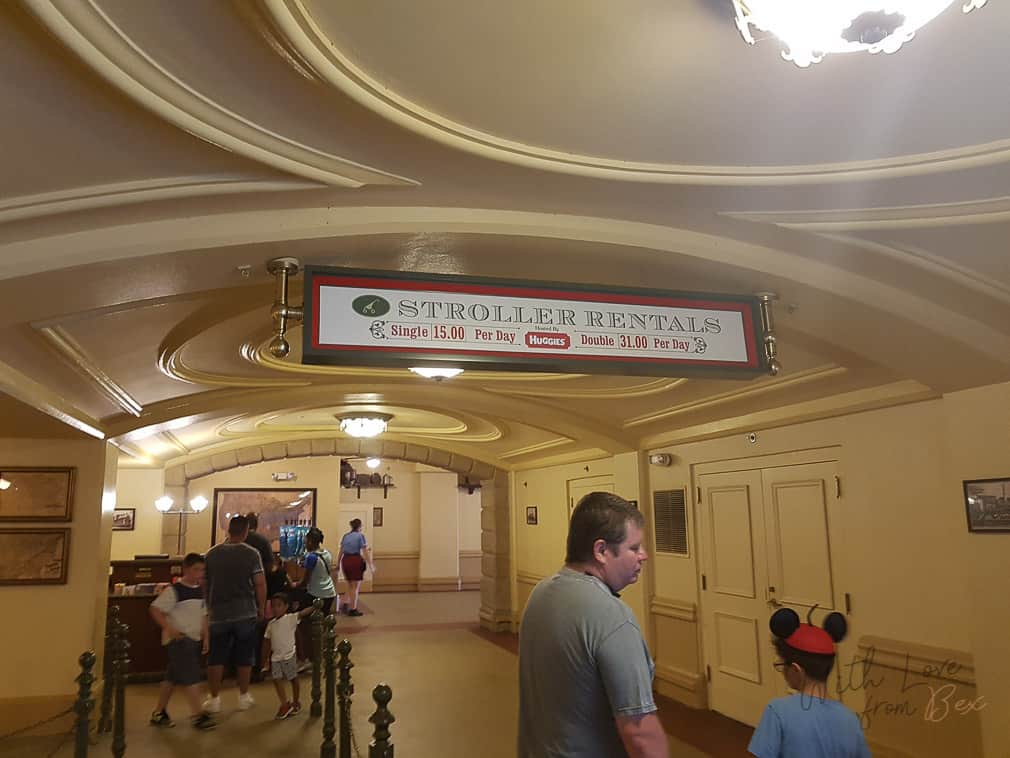 sign of Magic Kingdom stroller rental prices and location