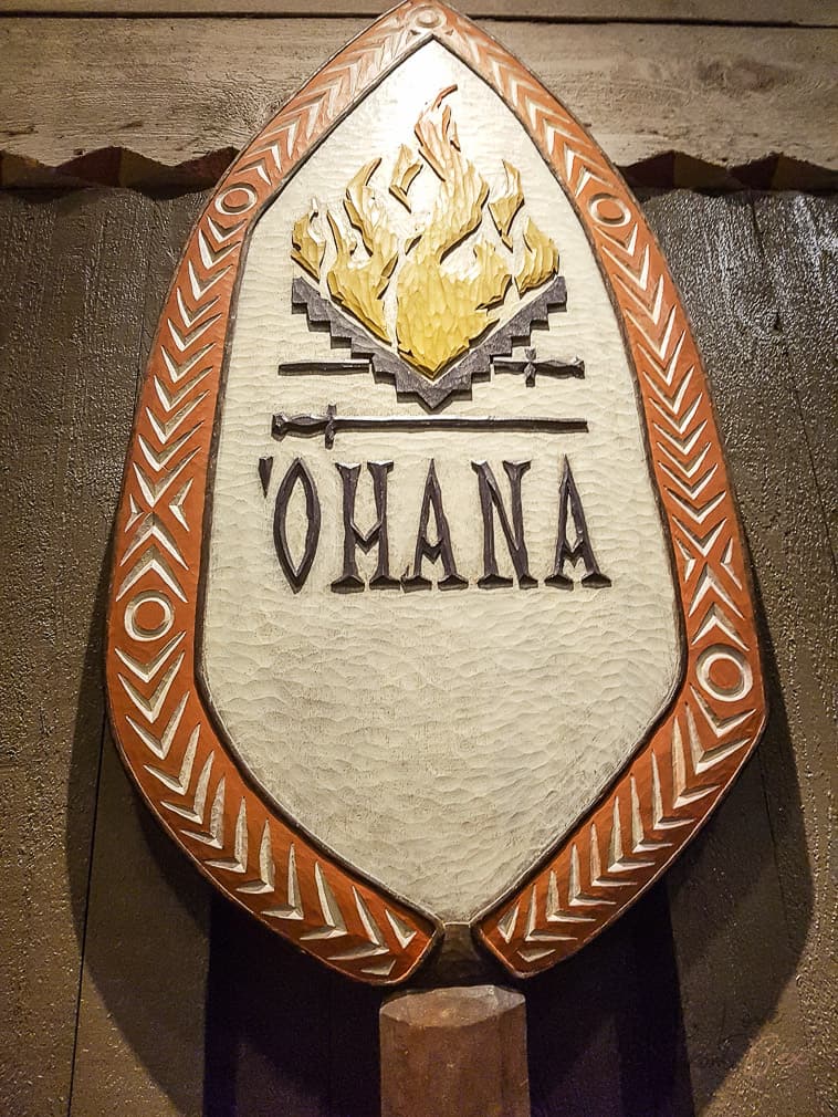 sign that says Ohana in Polynesian design